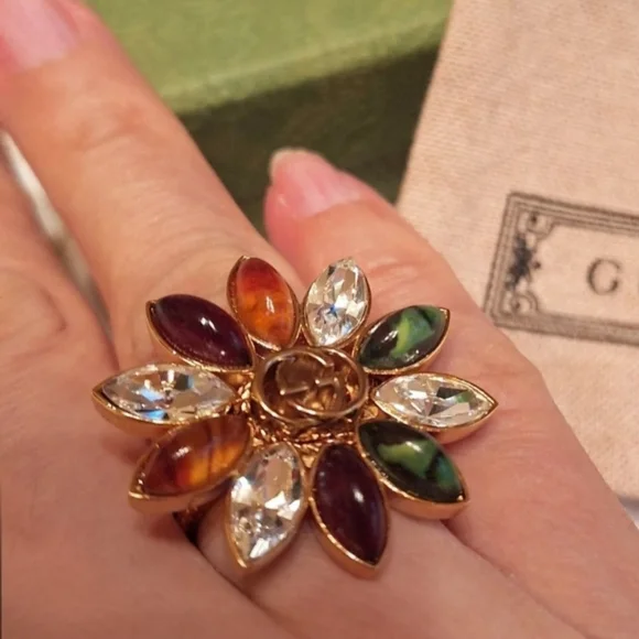 Gucci Interlocking Flower Multifinger Triple Band Ring - Size 6 - Picture 8 of 13